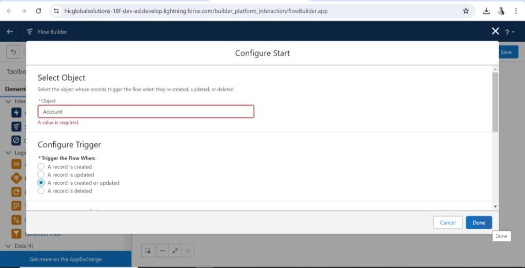 STEP-6 After that, you will see "Configure Start" below. Select your object and configure the trigger as needed.