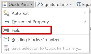 Navigate to the Insert tab and click on Quick Parts.